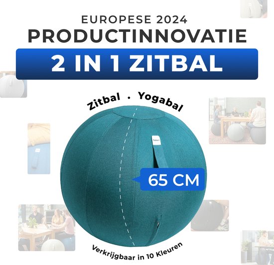 Backerz Zitbal 65 CM - Zitballen met Hoes Linnen - Ergonomische Bureaustoel Kantoor en Thuis - Luxe Yoga Bal - Groen Blauw