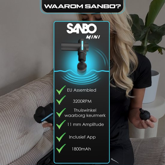 Sanbo - Massage Gun Mini Gen 2 - Met 5 Opzetstukken En 6 Standen - Sport en Relax Massage Apparaat - Massage Pistool - Professioneel - Zwart