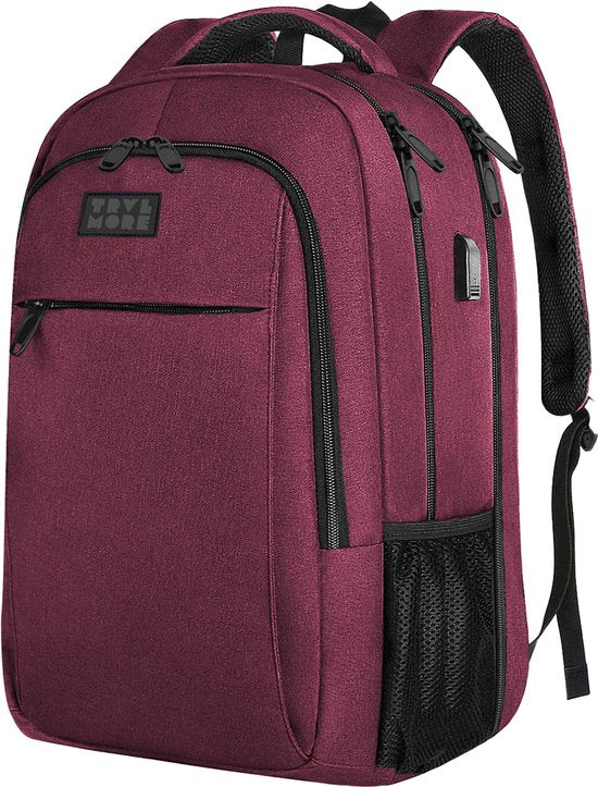 TRVLMORE Rugzak met Levenslange - Rugtas met 15,6 Inch Laptopvak - Schooltas - Spatwaterdicht - Heren en Dames - Jongens en Meisjes - 28L - Burgundy
