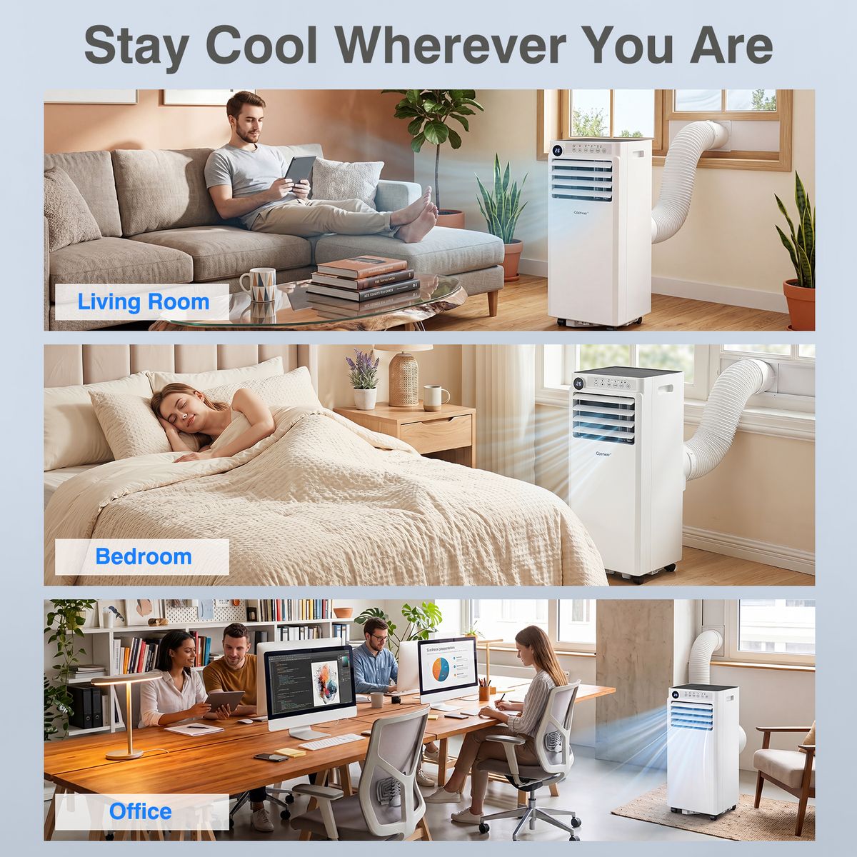 Coast Mobiele Airconditioner - 4-in-1 luchtkoeler met ontvochtiger en ventilator - slaapstand - wit en zwart - 30 x 29 x 69 cm