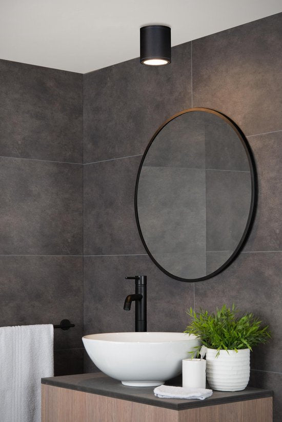 Lucide AVEN - Plafondspot (Plafondlamp) Badkamer - Ø 9 cm - 1xGU10 - IP65 - Zwart