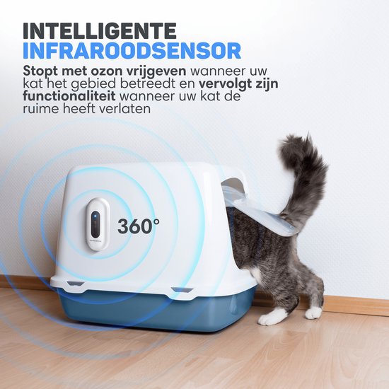 Vulpes Goods® Pets - Kattenbak Geurverdrijver - Kattengeurverwijderaar - Actieve zuurstof, ozon & ionen - Oplaadbaar - Air Eliminator - Wit - PRO versie