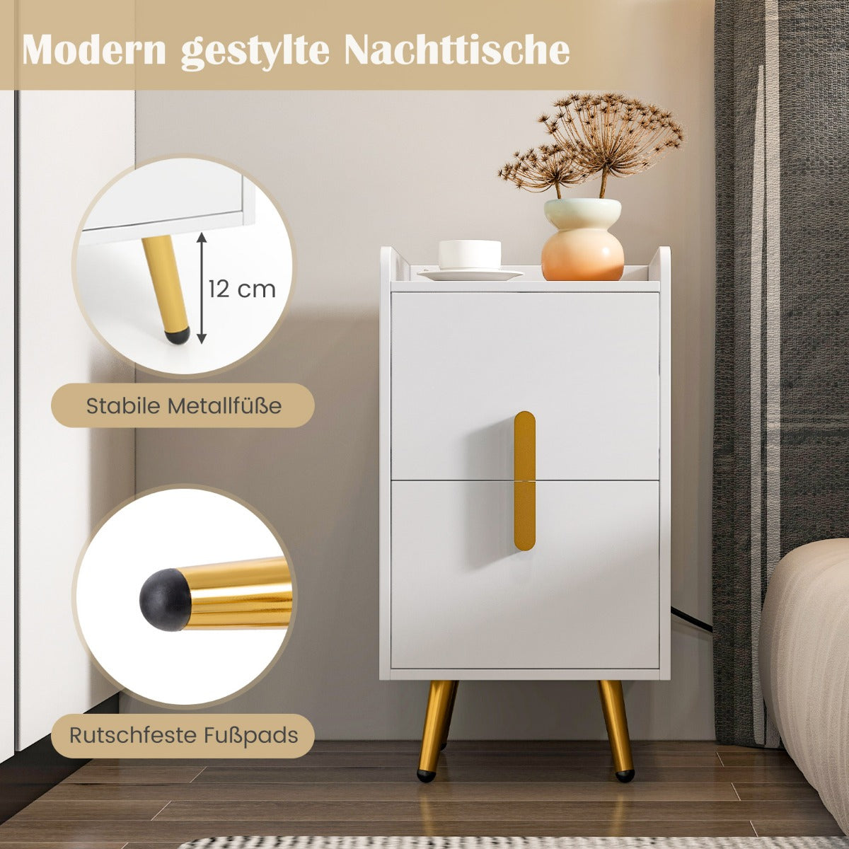 Coast Nachtkastje met ingebouwde stopcontacten - 40 x 32 x 60 cm - Wit