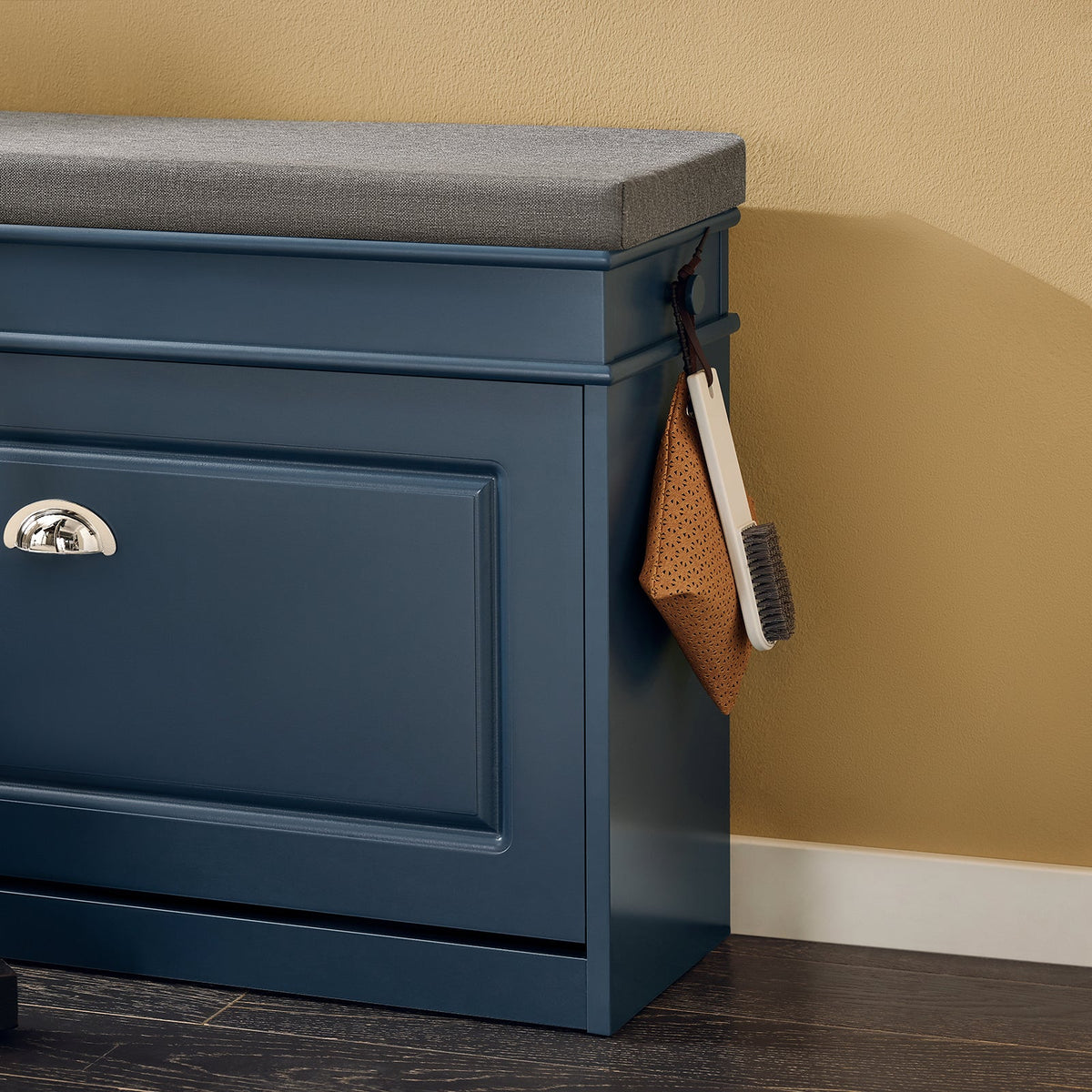 SoBuy schoenenbank FSR82-L-B met kussen, lade en haak - Blauw - 75 × 24 × 52 cm