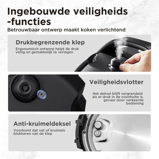Midea Snelkookpan - Presure cooker - MY-CS6037WP - 13 programma' s - 6 L inhoud - 9 beveiligingslagen