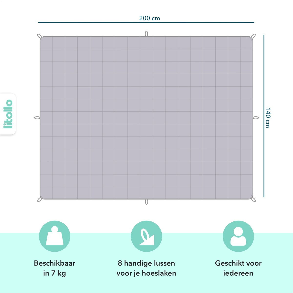 Litollo Verzwaringsdeken 7 kg - Weighted blanket 150x200 cm - Grijs Zwaartedeken eenpersoons - Verzwaringsdekens te gebruiken met eigen dekbedovertrek - Verzwaarde deken - 4 seizoenen - Gewichtsdeken