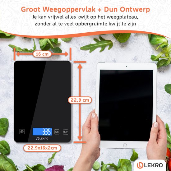Digitale Precisie Keukenweegschaal – Weegschaal Keuken - 1gr-15kg – Tarra Functie - Zwart