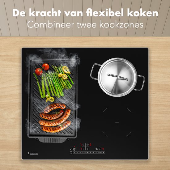 KitchenBrothers Inductie Kookplaat - Vrijstaande Inductieplaat - 60 cm - 4 Zones - 1x Flexzone - 1 Fase - Tot 3500W - Zilver/RVS