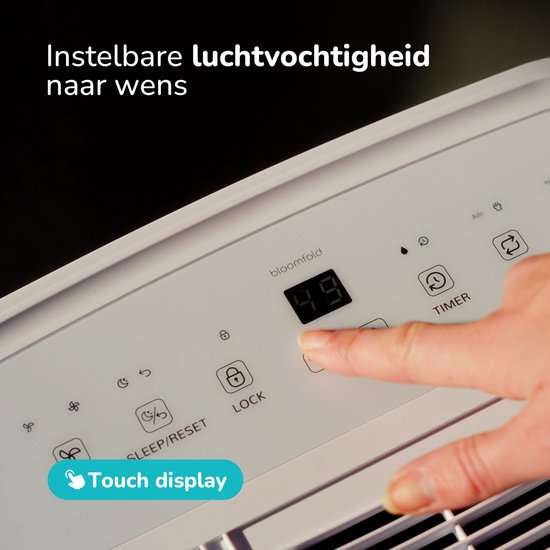 Bloomfold Luchtontvochtiger - 20L per Dag - Incl. Was-droog Functie - Geschikt voor Woonkamer, Slaapkamer, Kelder & Badkamer - Dehumidifier - Wit