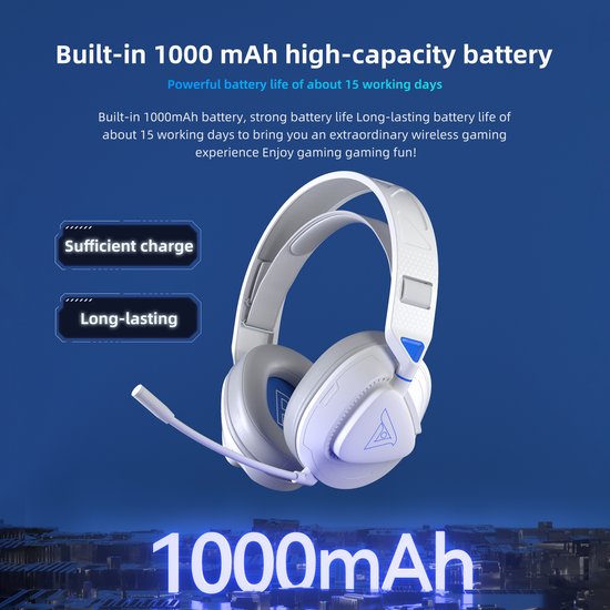 TAIDU THS318 2.4GHz Draadloze Gaming Headset - Over ear koptelefoon - met microfoon - Geschikt voor PC/PS4/PS5, Nintendo Switch - Wit