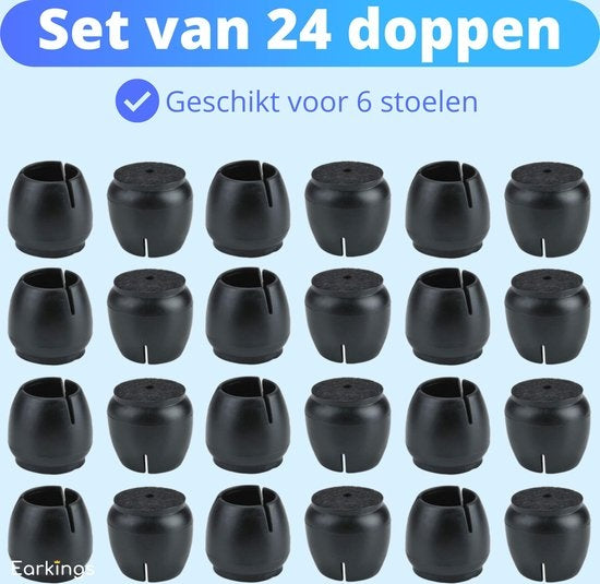 Stoelpoot Beschermers Vloerbeschermer Ø17-21 mm - Stoelpootdoppen Meubeldoppen 24 stuks - Ronde Stoeldoppen Vloerbeschermer Stoelen - Earkings Zwart