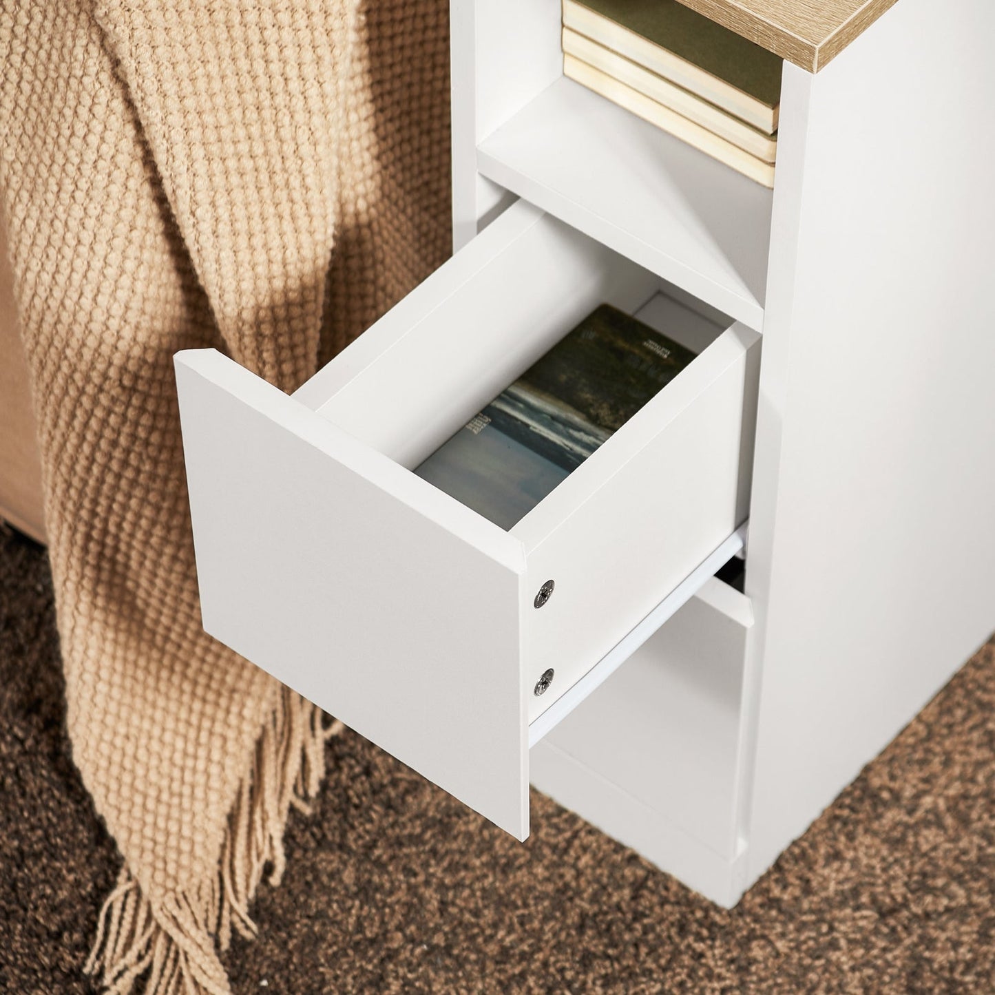 SoBuy Nachtkastje - FBT149-WN - 2 Laden & Open Vak - 20 cm x 35 cm x H60 cm - Wit