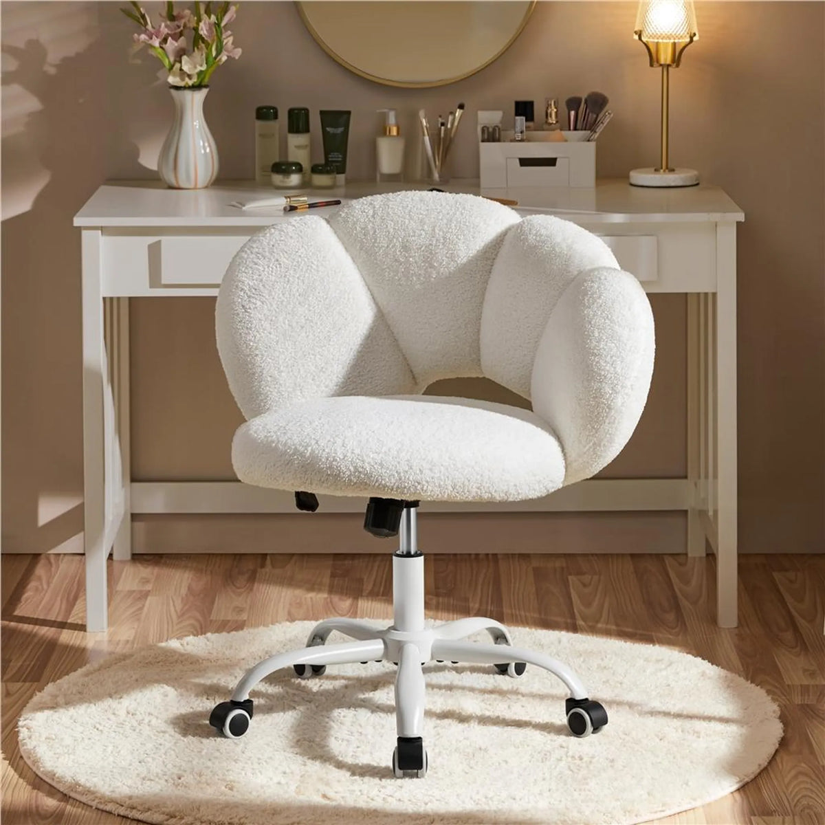 Yaheetech Wolkvormige Bureaustoel – Ergonomisch, Bouclé, 60 × 70 × 72–82 cm – Wit