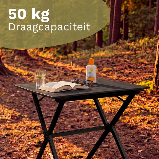 TRVLMORE Campingtafel - 80x58x71 cm - Lichtgewicht met Aluminium Frame - Vouwtafel Verstelbaar - Kampeertafel - Klaptafel - Zwart