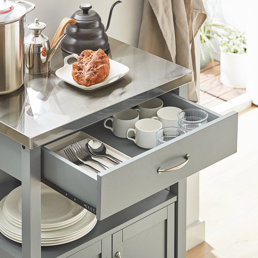 SoBuy Keukenwagen met 1 lade en 2 deuren - Max. 30KG - 60 x 44 x 92 cm - Grijs