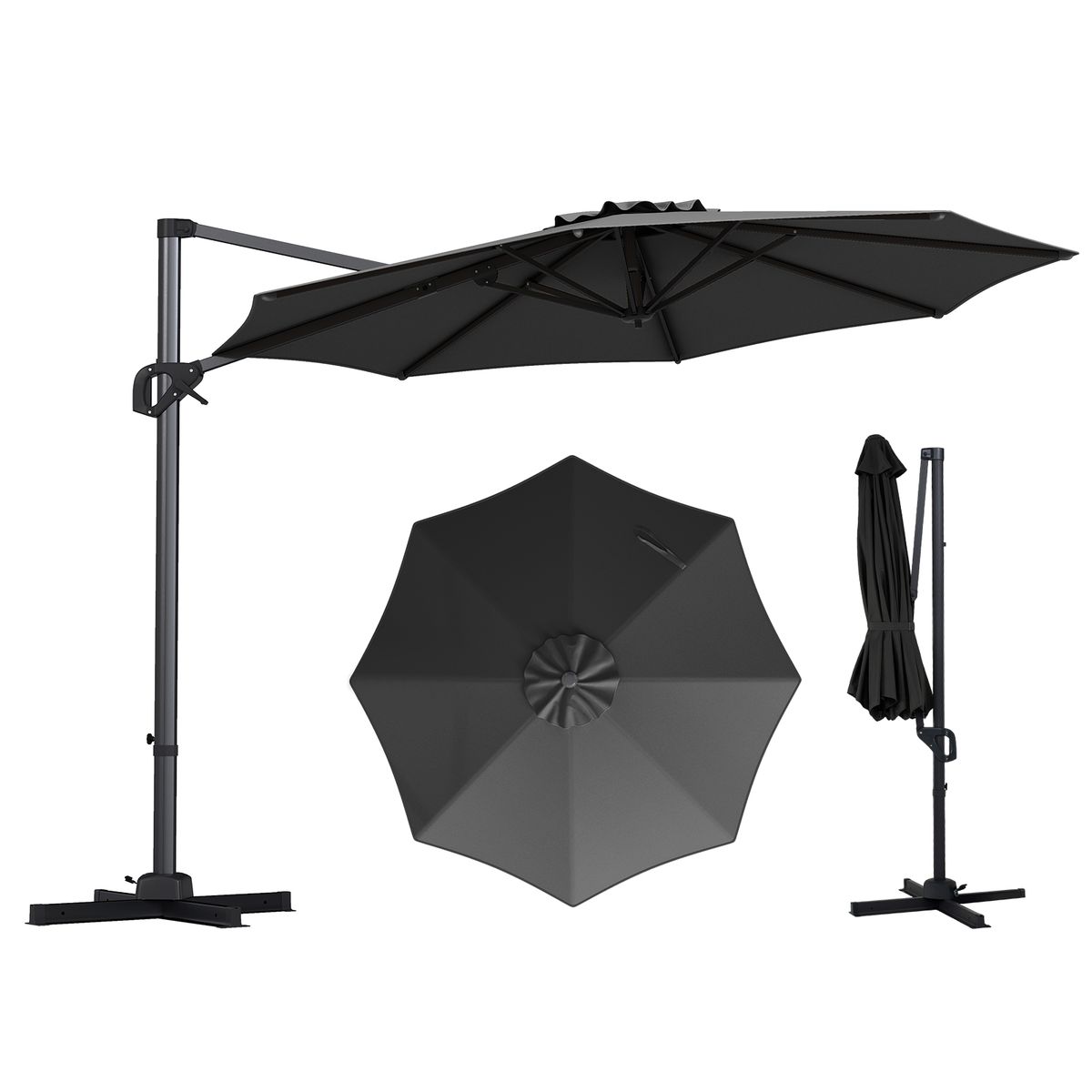Coast parasol met voetpedaal - 360° draaibaar - kantelbaar in 6 standen - grijs Ø 300 cm