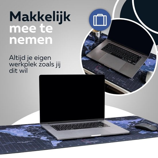 WURK Professionele Bureau Onderlegger – Wereldkaart – Bureau Organizer – Bureau Accessoires – Muismat XXL – Anti-Slip – Inclusief Kabel Clip – 90x40