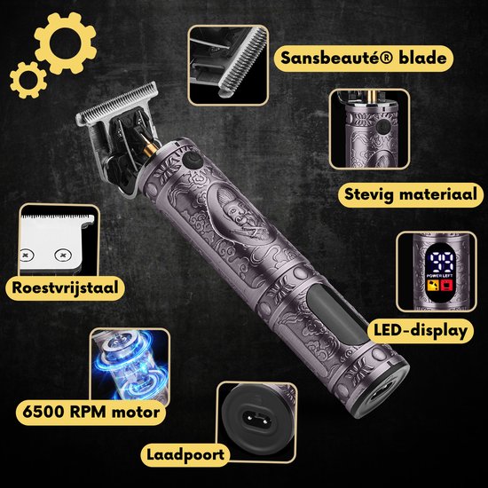Professionele Draadloze T-blade Tondeuse – Sansbeauté® Buddha Trimmer – Baard & Hoofdhaar – Kappersset