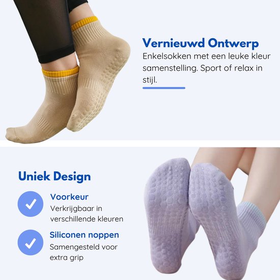 Hilvard Pilates sokken - Yoga sokken - Enkelsokken - 3 Paar - Zwart en Wit - Anti-slip sokken - One size fits all