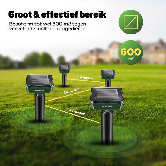 Vulpes Goods® Verjager - Mollenverjager - 4 stuks - Muizenverjager - Mollenbestrijding - Werkt op zonne-energie - Waterdicht - Diervriendelijk - Strakke tuin, gazon of perceel!