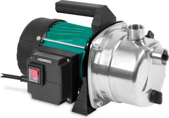 VONROC Beregeningspomp / Waterpomp 1000W - 3500l/u - RVS pomphuis - Voor besproeien van tuin/gazon