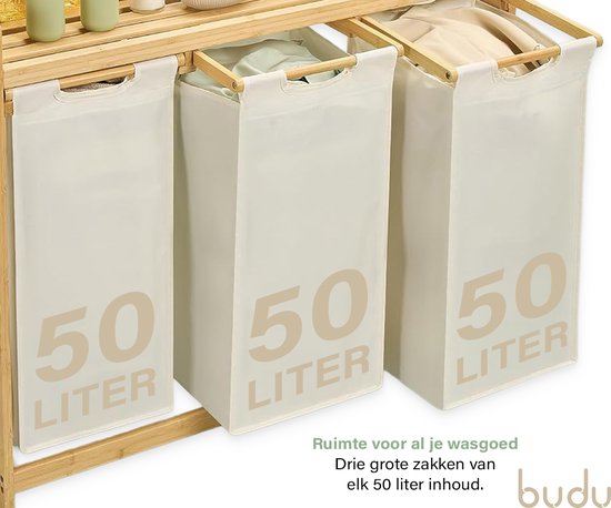 Budu Wasmand 3 vakken - Wassorteerder - Wasmanden Bamboe - 150L