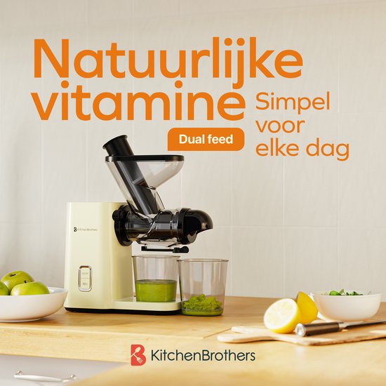 KitchenBrothers Slowjuicer - Mini Juicer - Groenten en Fruitpers - 40 mm en 50 mm invoer - 400 ml - Campagne