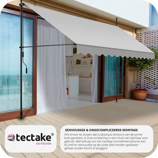 tectake - klemluifel - Zonnescherm – Zonneluifel - Verstelbaar - Klem-zonwering - Zonnescherm Balkon - 350 x 180 cm - lichtgrijs – zonwering - 404967