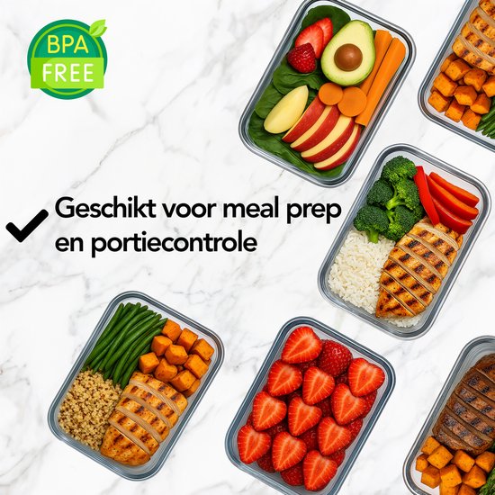 Aviro Vershoudbakjes Glas - 10 Stuks - Meal Prep Bakjes - Vriezer, Magnetron & Oven Bestendig - BPA Vrij - Luchtdicht - 1L