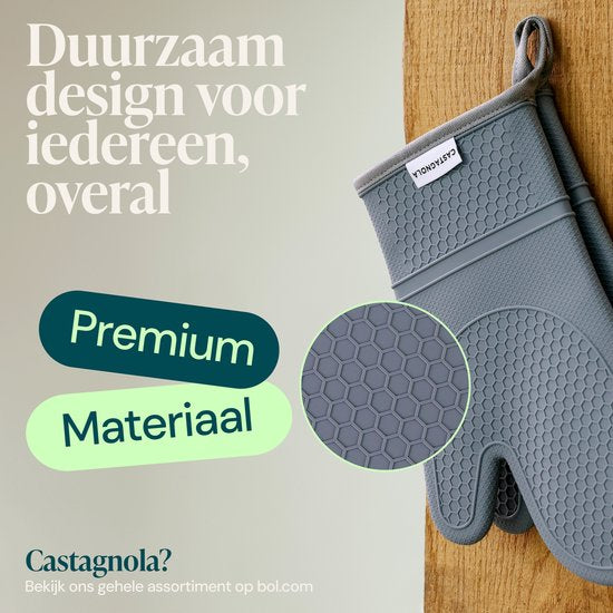 Castagnola Ovenwanten - Hittebestendige Overhandschoenen - Siliconen Ovenwanten - Hittebestendig tot 250°C - EN407 Gecertificeerd - Katoen - Grijs