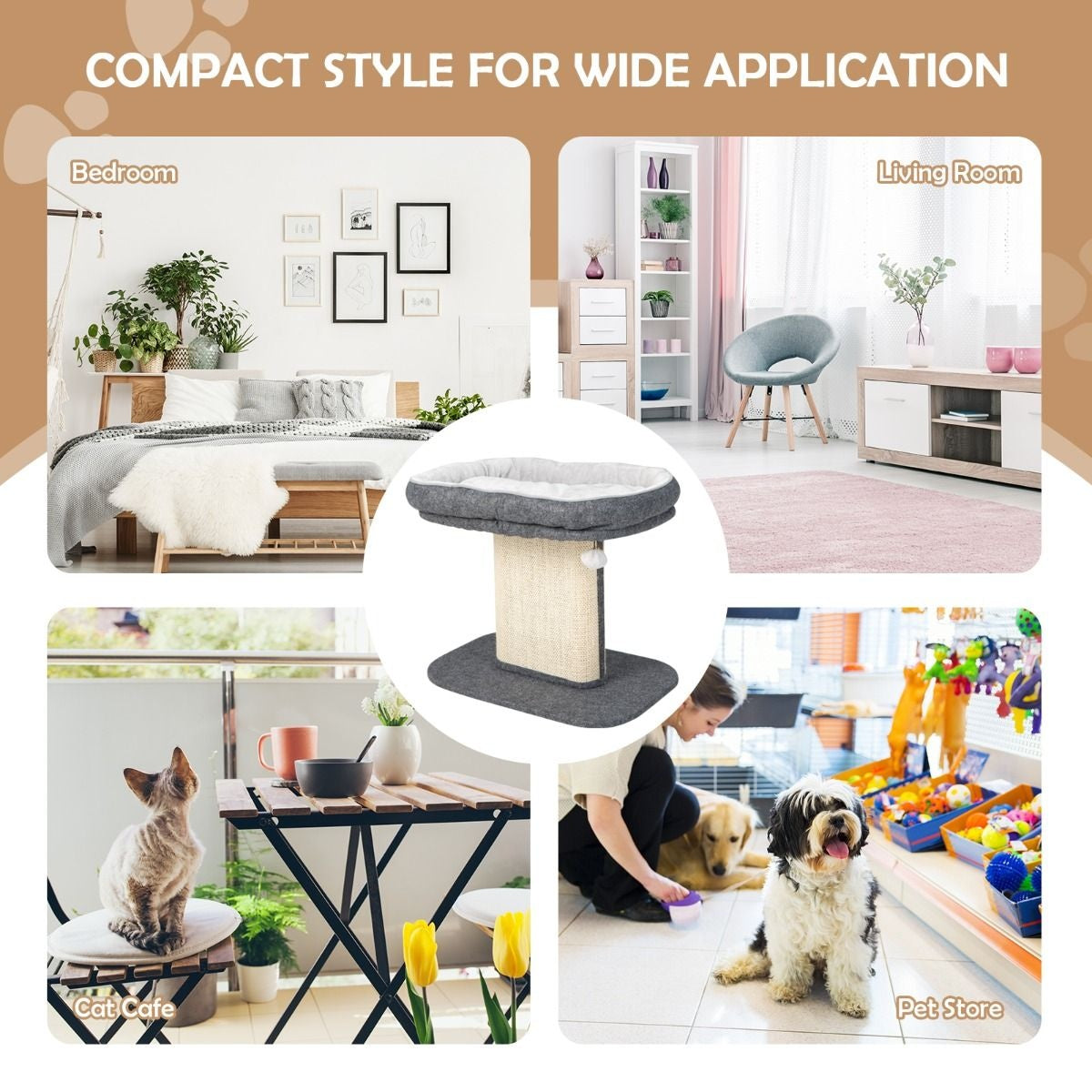 Coast Modern Scratch Tree Cat Furniture met grote pluche stoel en sisal krasplaat grijs