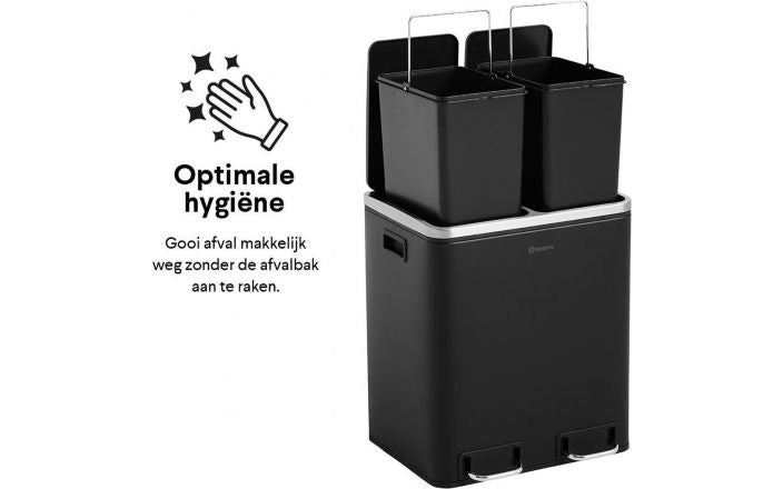 Homra BLINQ Prullenbak 30 Liter - 2x15 L inhoud - Duo Pedaalemmer - RVS -  Zwart - 47x41x35 cm