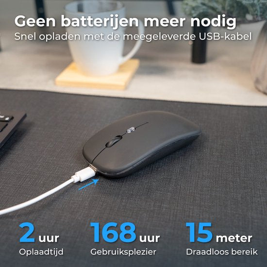 Nuvance Draadloze Muis - Bluetooth - Stil - Laptop & Gaming - Draadloos - Computermuis - Links & Rechtshandig - Zwart