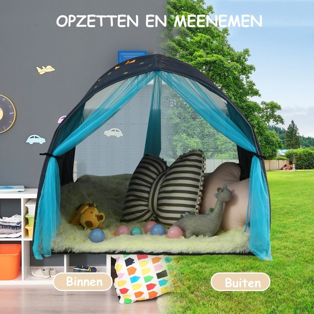 Coast Cot Princess Princess Children's Play House Children's Tent met Window & Bag & Curtain Blue