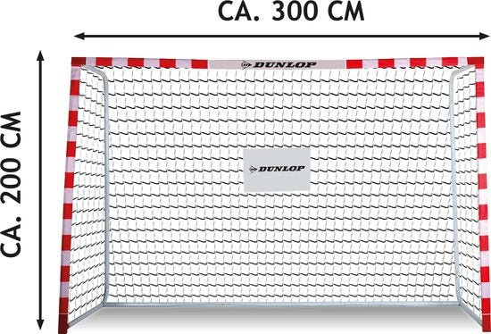 Dunlop Voetbaldoel - Inclusief 7 Grondhaken - Metaal - 300 x 200 x 110 cm - Wit/ Rood