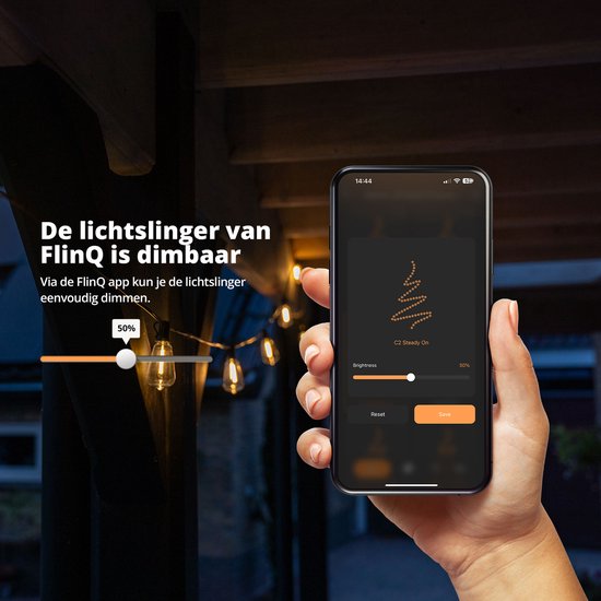 FlinQ Smart Lichtsnoer Premium - LED Lichtslinger voor Buiten - Tuinverlichting 15 meter Lang Snoer - Slinger met RGB Lampjes - Sfeerverlichting / Partylights - Partyverlichting