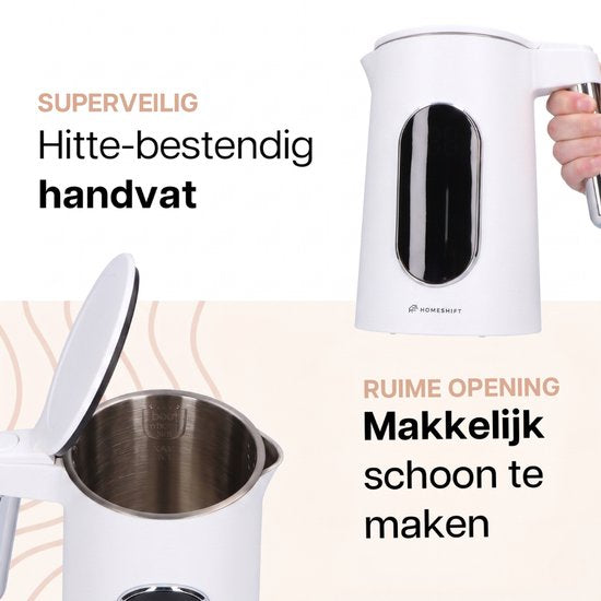HomeShift® Waterkoker met Temperatuurregeling - Warmhoudfunctie - Dubbelwandig - Elektrisch - 1,7 Liter - 2200W - Wit