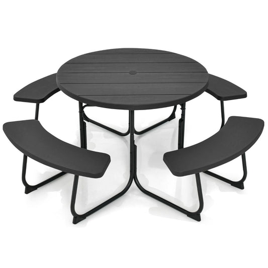 Coast Picknicktafel met 4 Banken - Rond - 8 Personen - Max. 225 kg per Bank - Ø190cm x 76 cm - Zwart