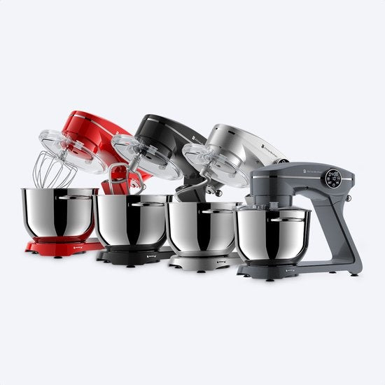 KitchenBrothers Keukenmachine - Touch Display en Timer - Keukenrobot - 6L - 1800W - Aluminium - Antraciet