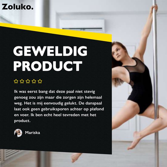 Zoluko Professionele Danspaal - Verstelbaar in hoogte: 2,24 m tot 2,74 m - Roterend en Statisch - 200KG Draagvermogen - Paaldansen - Dansstang - Pole Dance - Dance Pole - Zilver/Chroom