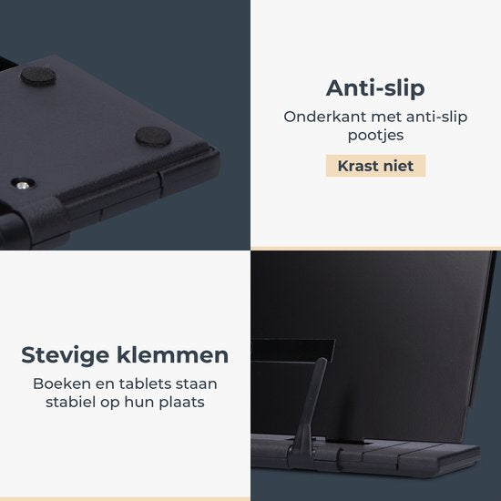 Castagnola Verstelbare Boekenstandaard - Boekenhouder met 7 Standen - Kookboekhouder Metaal - Tablethouder Zwart - Anti Slip Leesstandaard - Boekensteun