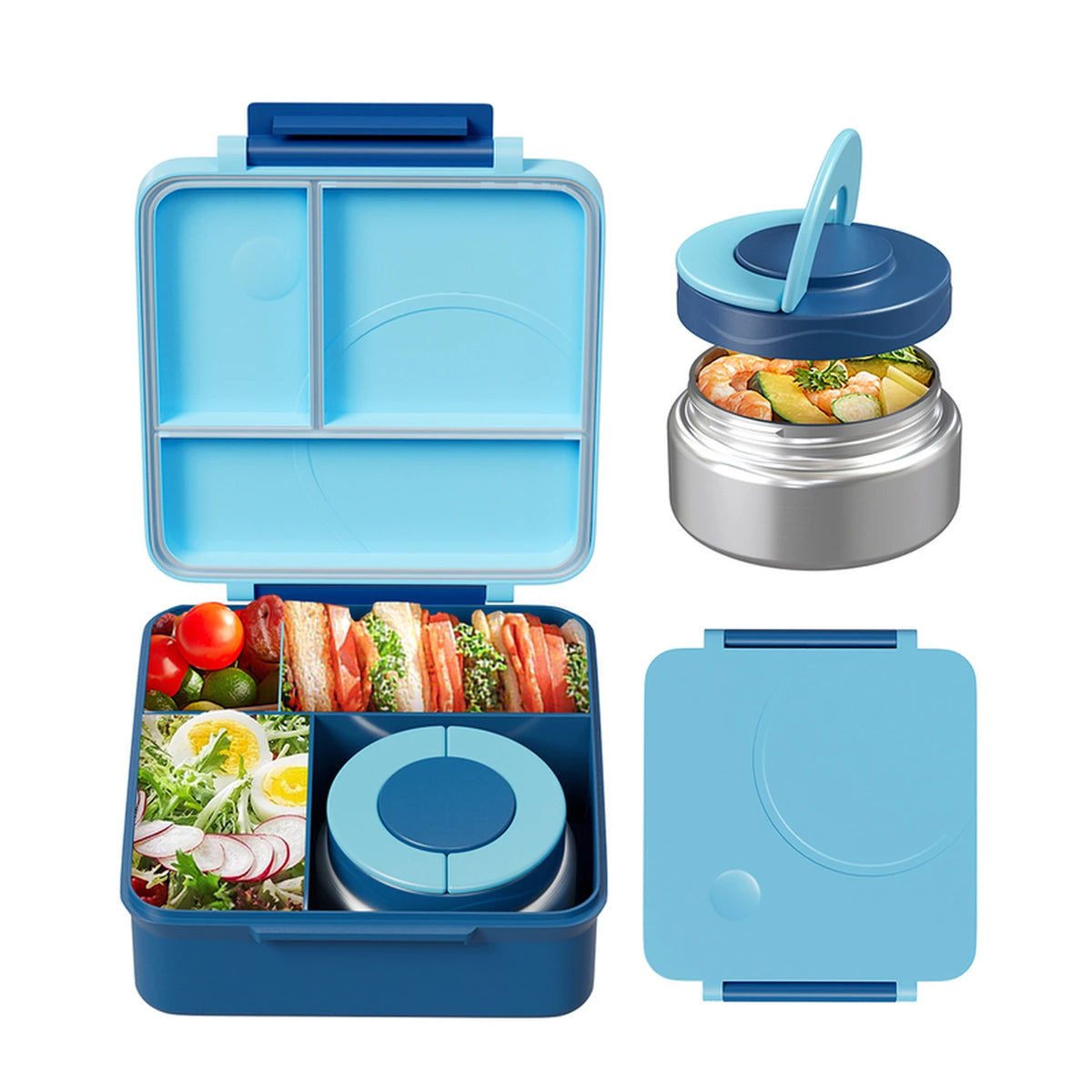Meoky Lunchbox met Vakken - Enkele Sluiting - 54 oz - Blauw