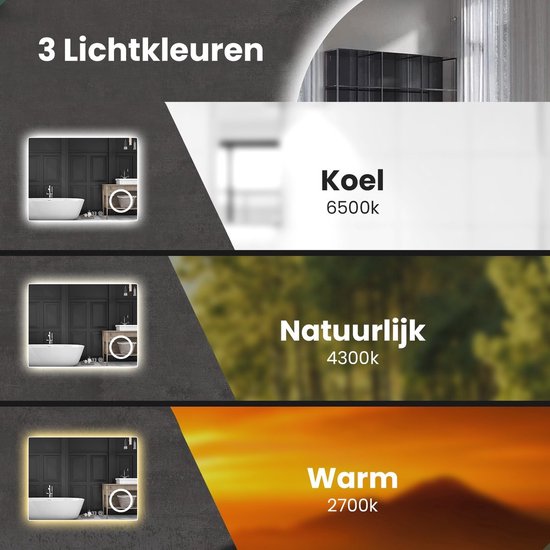 Mirlux Badkamerspiegel met LED Verlichting & Verwarming – Rechthoekige Wandspiegel – Anti Condens Douchespiegel - 80x60CM