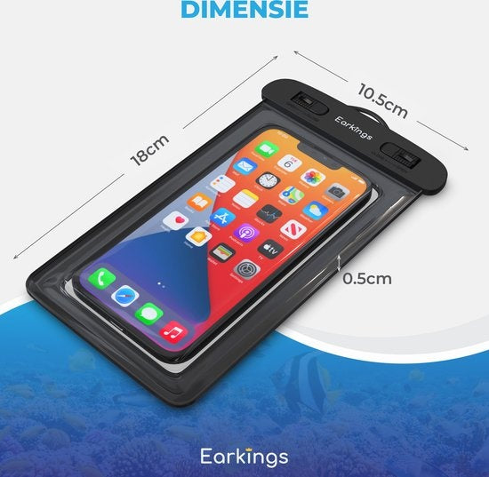 Waterdichte telefoonhoesjes - Drybag Set van 2 stuks - Onderwater Hoesje Telefoon voor Alle Telefoons - Waterdicht telefoonhoesje Earkings - Zwart & Blauw