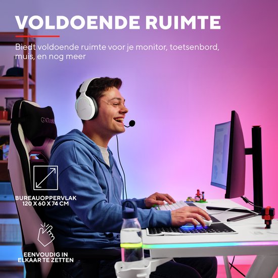 Trust GXT 709W Luminus Gaming Bureau - RGB Verlichting – Bekerhouder – Headset houder - Wit