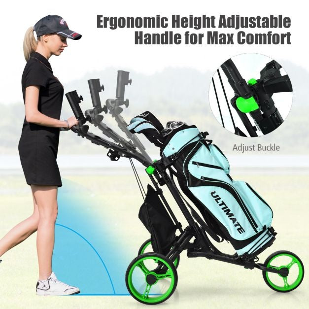 3 Wielen Golf Duwkar Snel Vouwen Golf Lopend Duwkar Golftas Houder Golftrolley voor Golfclubs Golftrolley