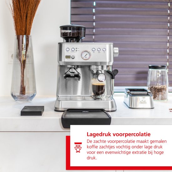Solis Grind & Infuse Perfetta 1019 Pistonmachine met Bonenmaler - Met Stoom- & Heetwaterfunctie - Voorbrouwfunctie - Gebruiksklaar in 45 Seconden - Energiebesparend - Zilver