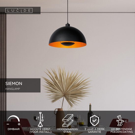 Lucide SIEMON - Hanglamp - Ø 40 cm - 1xE27 - Zwart