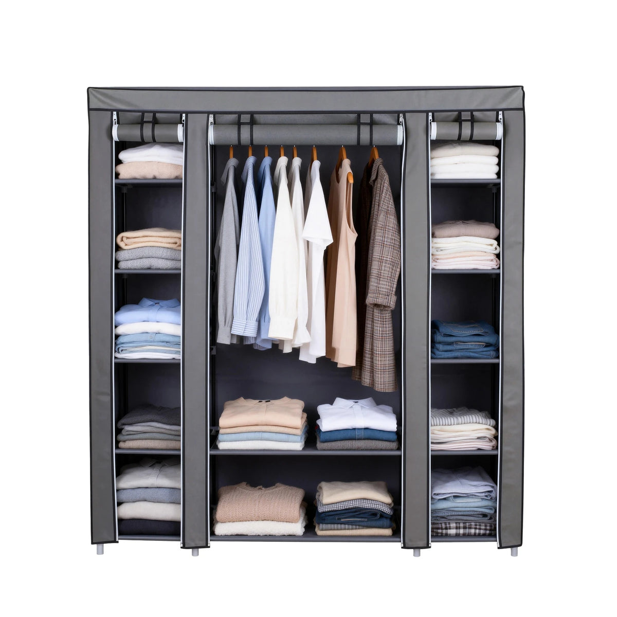 Joyfurnos Opvouwbare Stoffen Kledingkast - Metalen Frame - Grijs