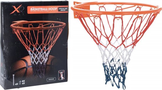 XQmax Luxe Basketbalring Met Net – Voorzien Van Rood Wit Blauw Gekleurd Netje En Officiele Afmetingen En Universeel Bevestigingsmateriaal – Voor Binnen En Buiten – Multi Metaal – 46 x 46 cm